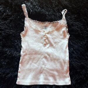 Brandy Melville Lace Trim White Tank Top